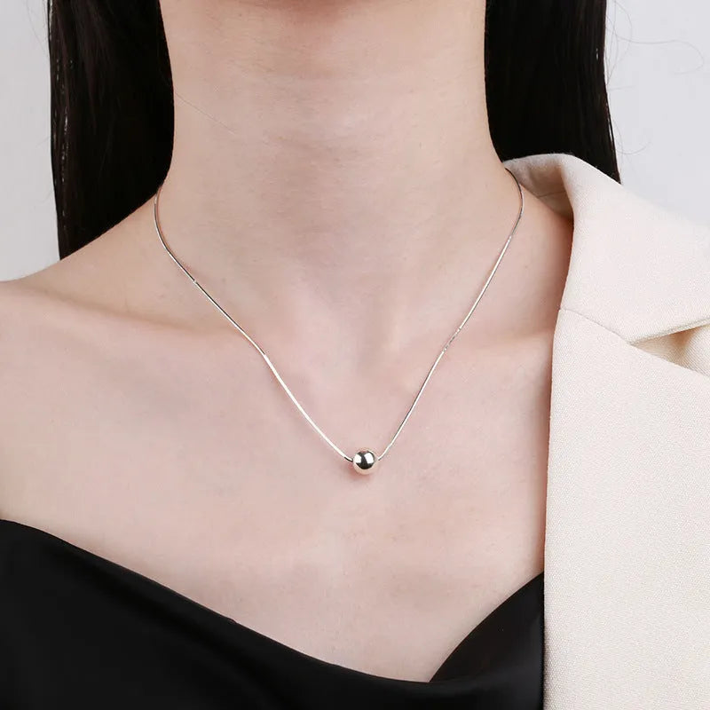 925 silver clavicle chain necklace with round pendant and small balls, ins style, YFL376 specification