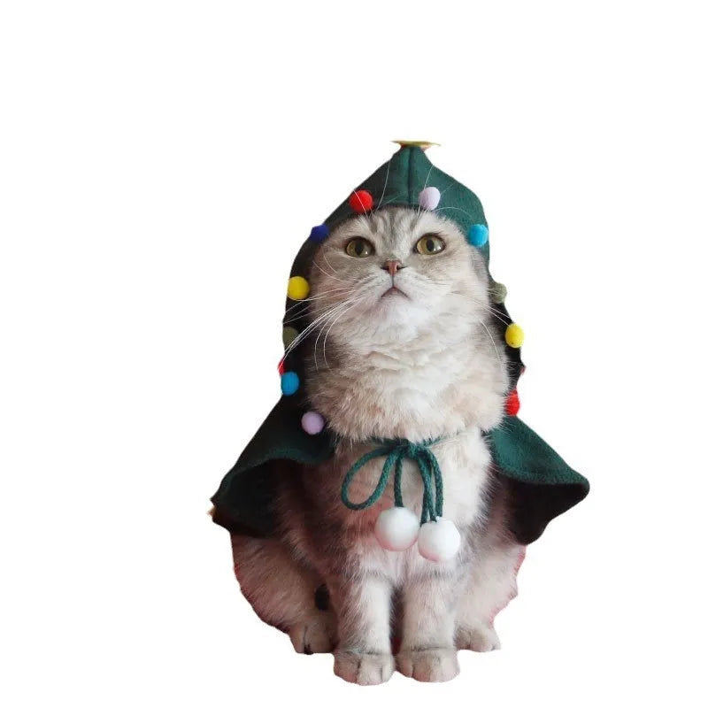 Polar fleece red Christmas hooded cloak for dogs and cats with hood