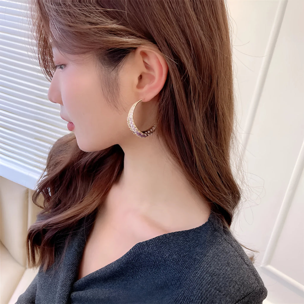 Women's copper geometric hoop earrings electroplated finish 4.3x4.5cm gold white zirconium colour