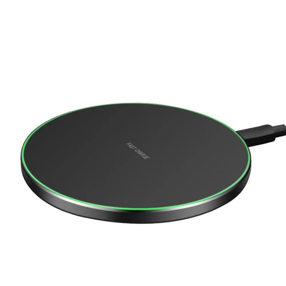 Aluminium alloy Qi wireless phone charger disc, 100mm diameter, 6mm thick, in black with rubber oil surface