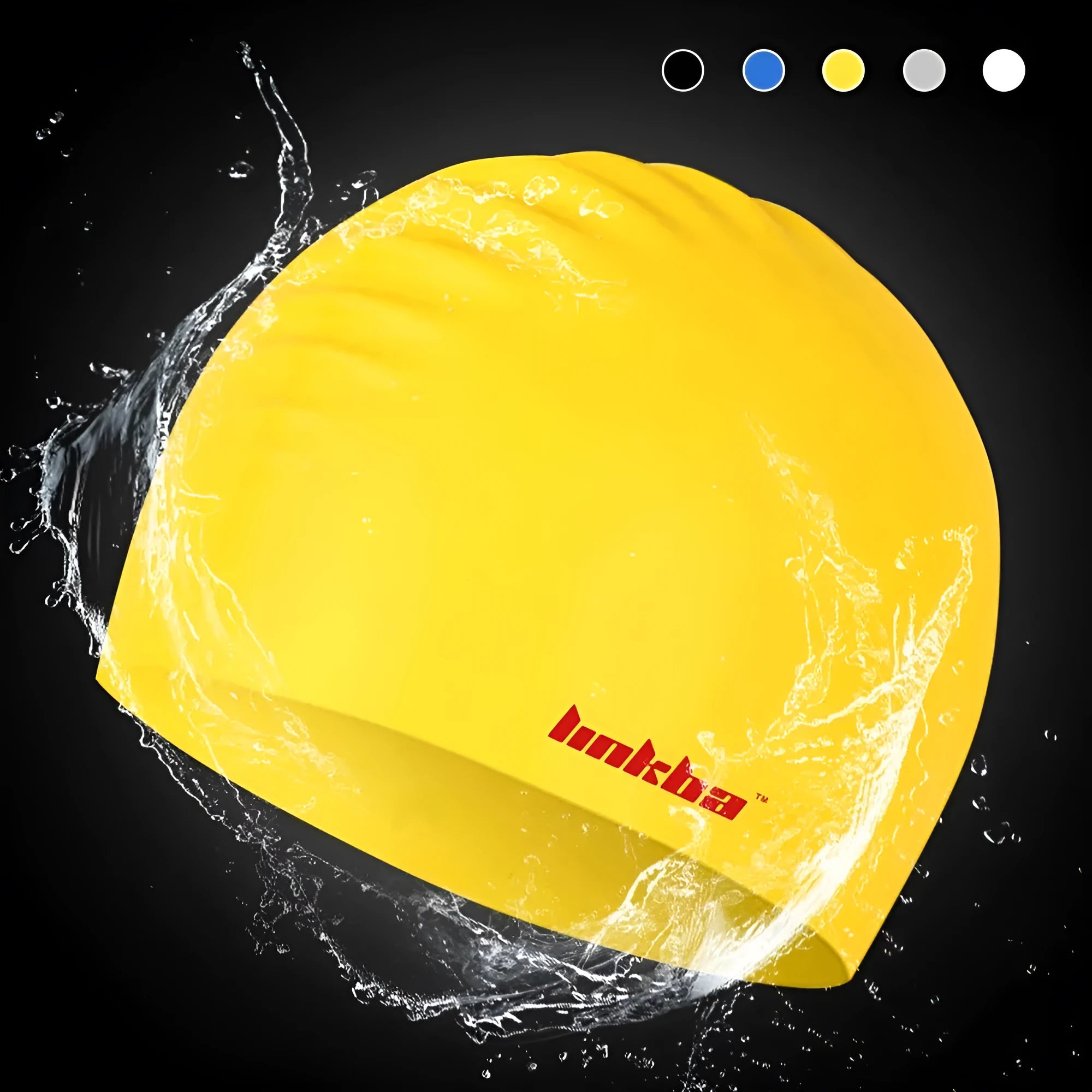 Silicone swimming cap with waterproof earmuffs and letter pattern design in multiple colour options