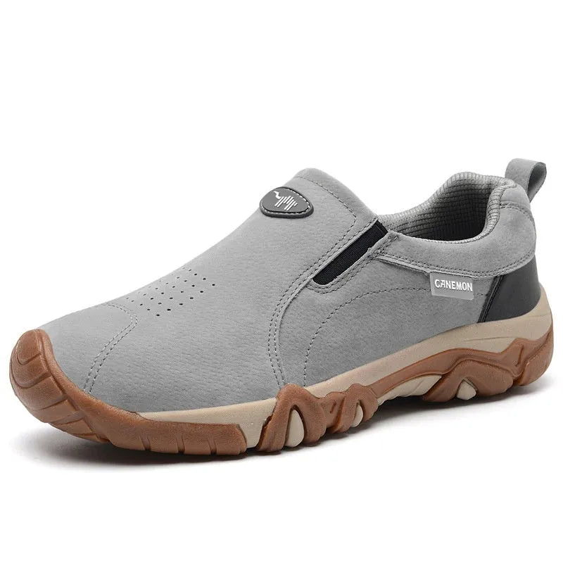 Plus size men's casual sports shoes with suede upper, mesh lining, rubber sole in black color