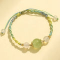 Hand-woven couple bracelet with white agate and prehnite beads, 12mm 8mm, electroplated finish