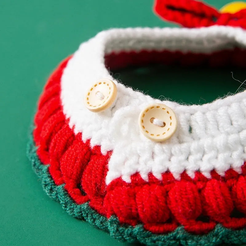 Christmas pet cat milk cotton hand knitting yarn collar adjustable scarf for cats under 15kg in Christmas Bowknot colour