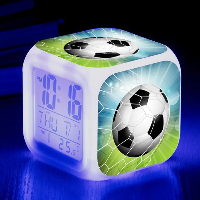 Square football-pattern alarm clock with silent vibrating alarm for children's bedrooms