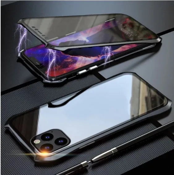 Magnetic king glass metal back cover for iPhone 11 Pro Max in black