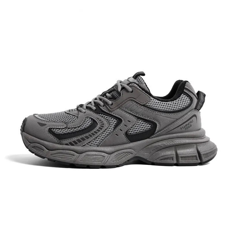 Spring platform casual sneaker in gray velvet with PU mesh upper, leather stitching, flat heel, and front lace-up closure