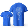 Men's grey cotton T-shirt with a printed Viking rune compass design on the chest.