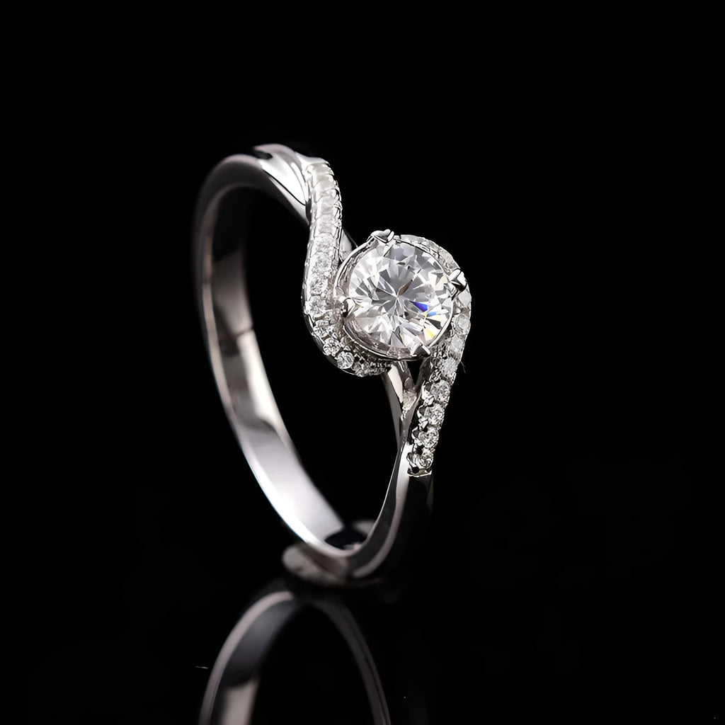 Silver adjustable open mouth copper women's ring with synthetic moissanite and inlaid zircon