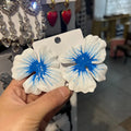 Alloy flower stud earrings with oil-spot glaze finish in blue, green, purple, and rose colour options