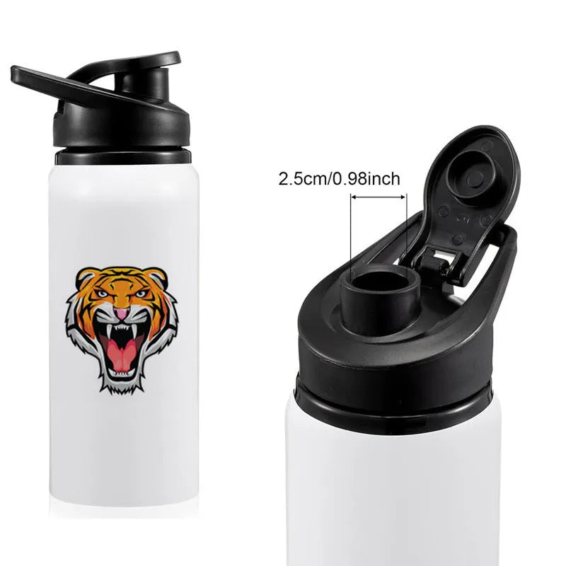 White aluminium sports water bottle for cycling and outdoor activities