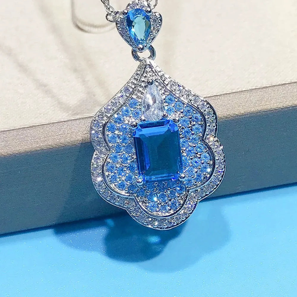 Personality Aquamarine Topaz Sky Mirror Pendant sea blue geometric shape copper pendant without chain