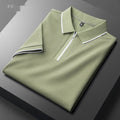 Men's lapel short-sleeve cotton blend business casual top in beige apricot, slim fit, size M to 4XL