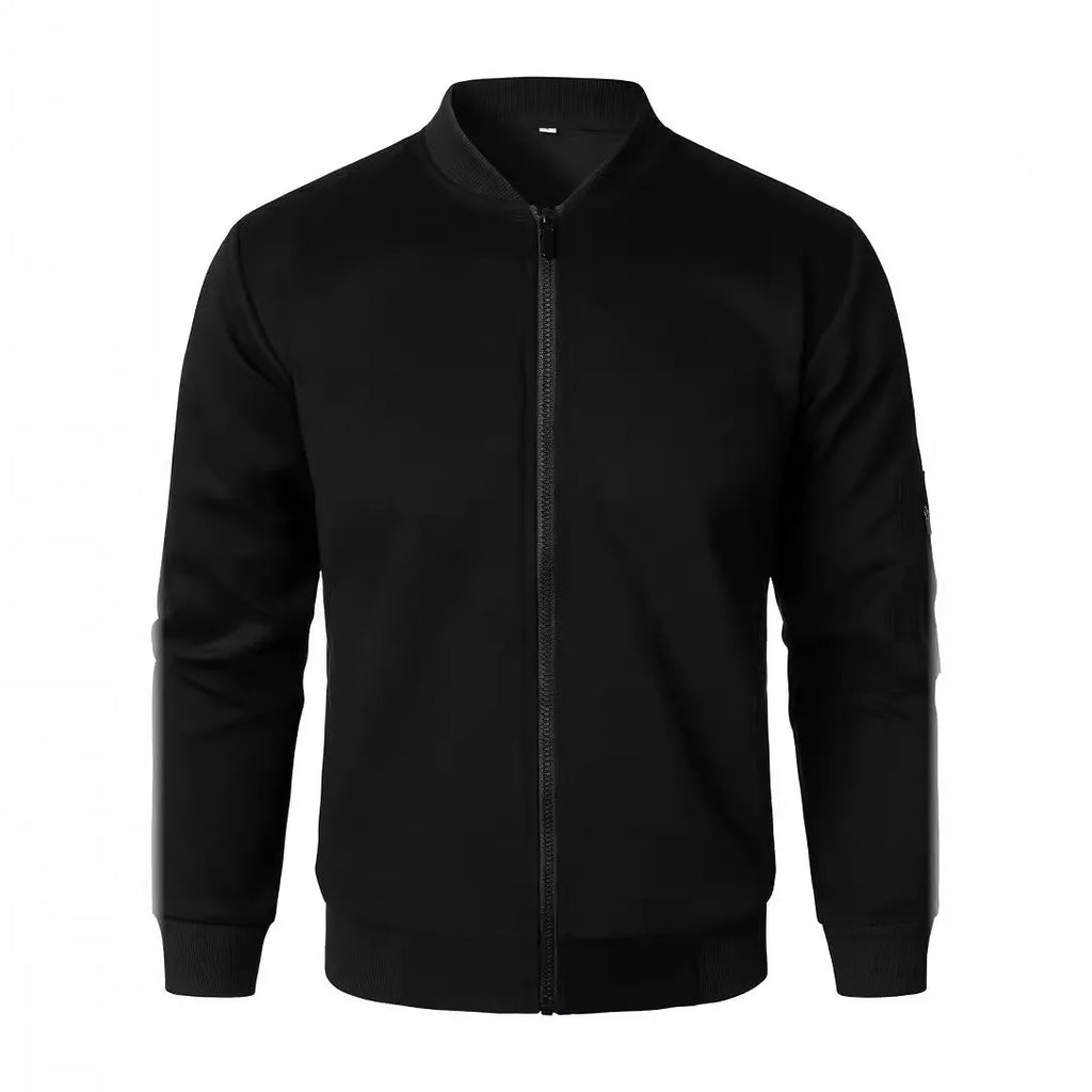 Men's loose fit long sleeve knitted jacket in grey on a hanger