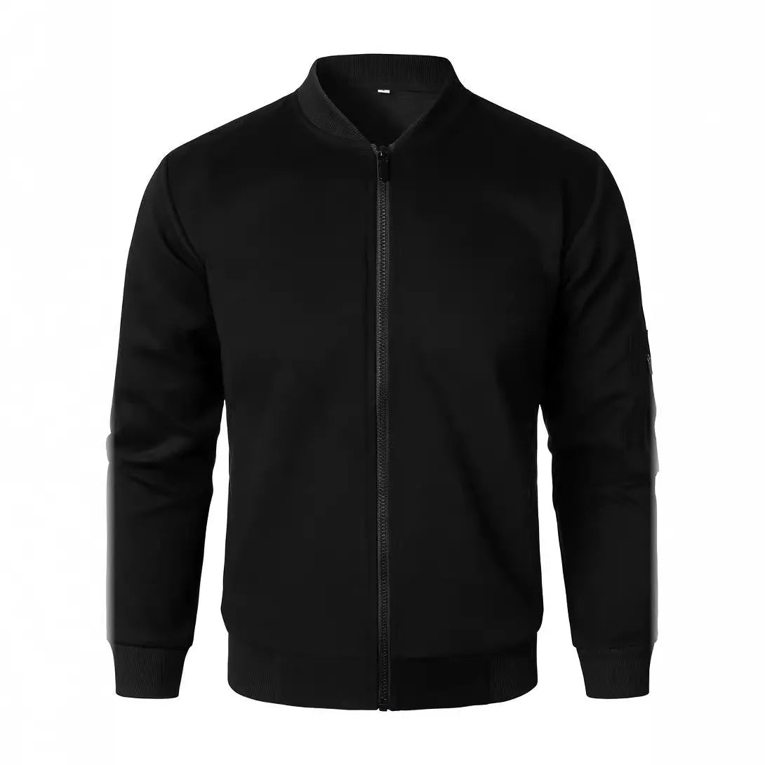 Men's loose fit long sleeve knitted jacket in grey on a hanger