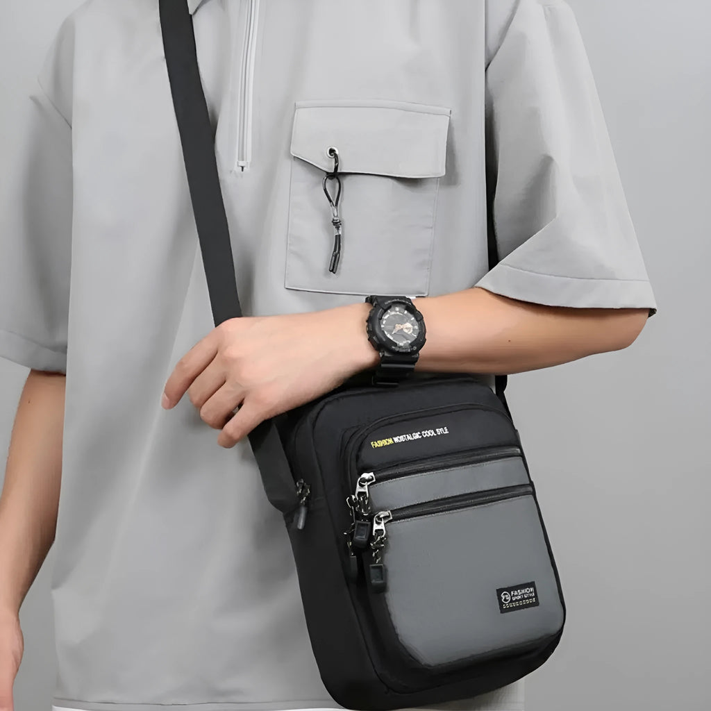 Men's waterproof nylon crossbody shoulder bag in urban simplicity style with burden reduction function