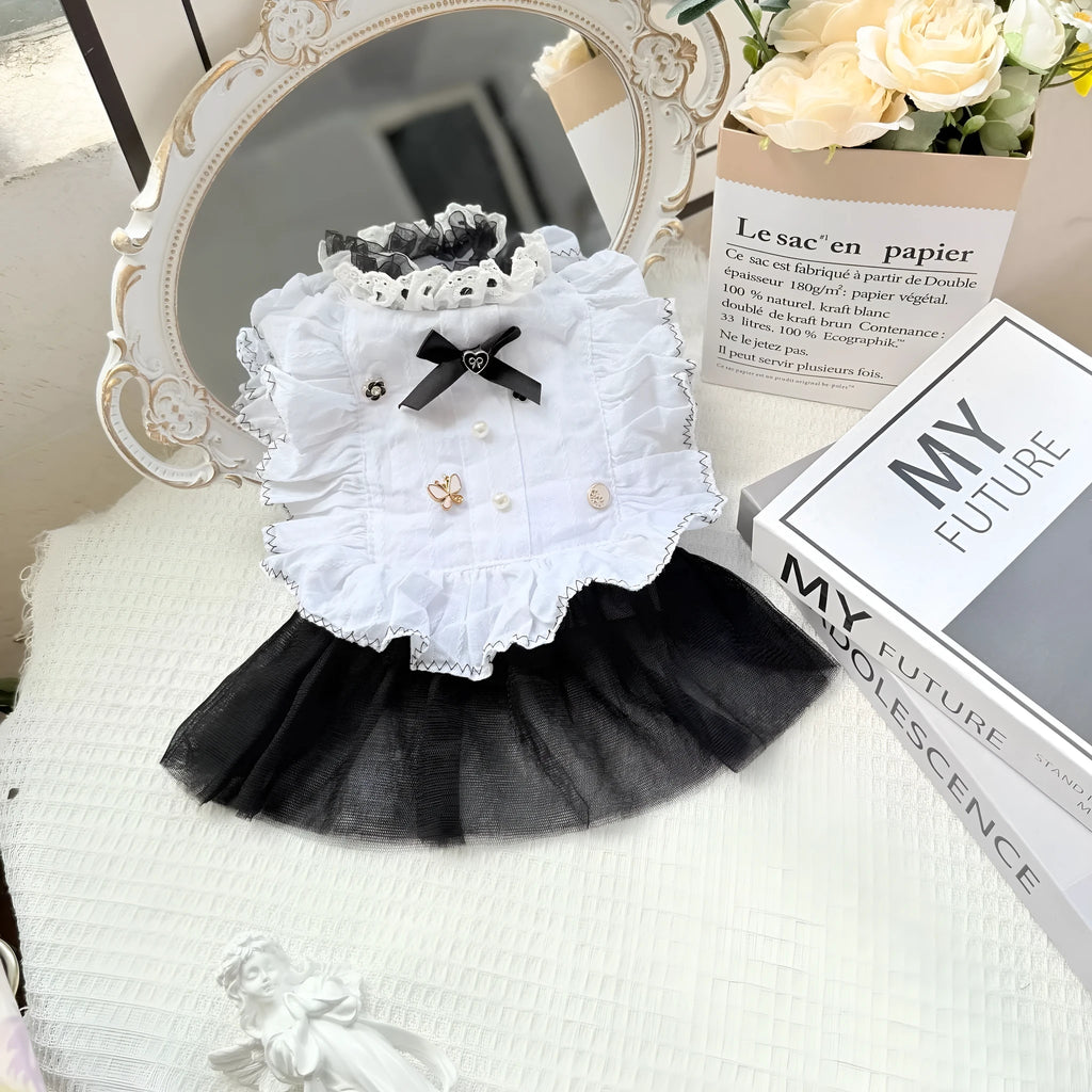 White polyester waltz gauze princess skirt for small to medium dogs in five sizes.
