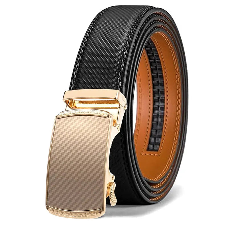 Men's PU leather embossed automatic buckle belt with alloy buckle, 120-140cm length, multiple colour options