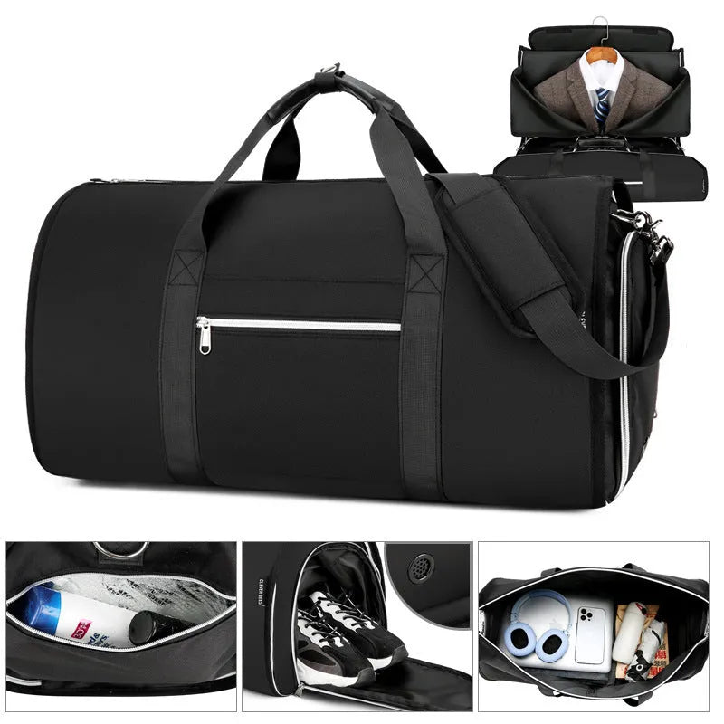Oxford cloth storage bag with dry-wet separation compartments in black, dark blue, or grey colour options