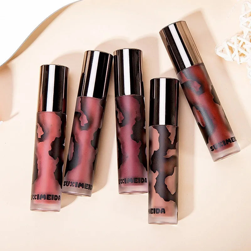 Matte lip mud lipstick in five colour options with non-transferring cream formula