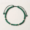 Natural malachite crystal bracelet for women with handwoven golden balls strap and textured green stone
