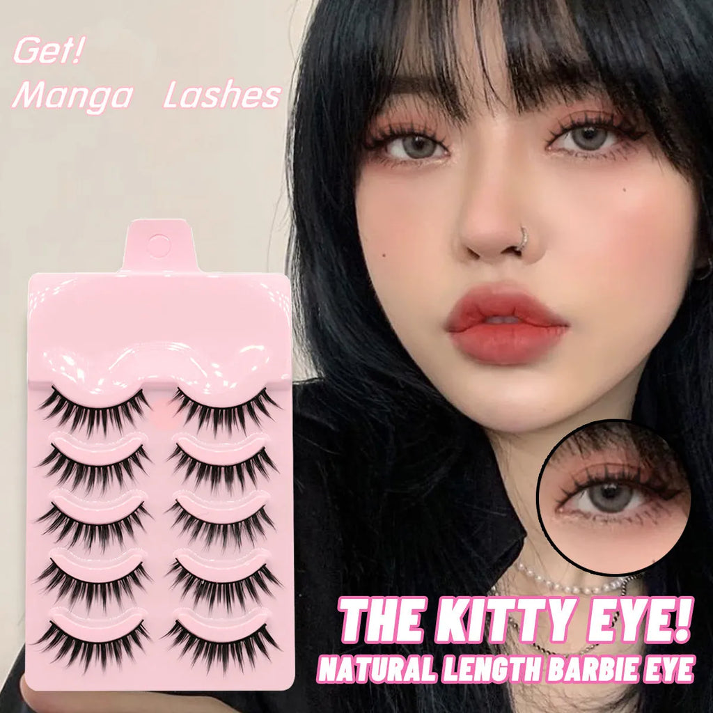 Set of 5 pairs manga false eyelashes in natural slim length styles 007 008 009 for anime cosplay