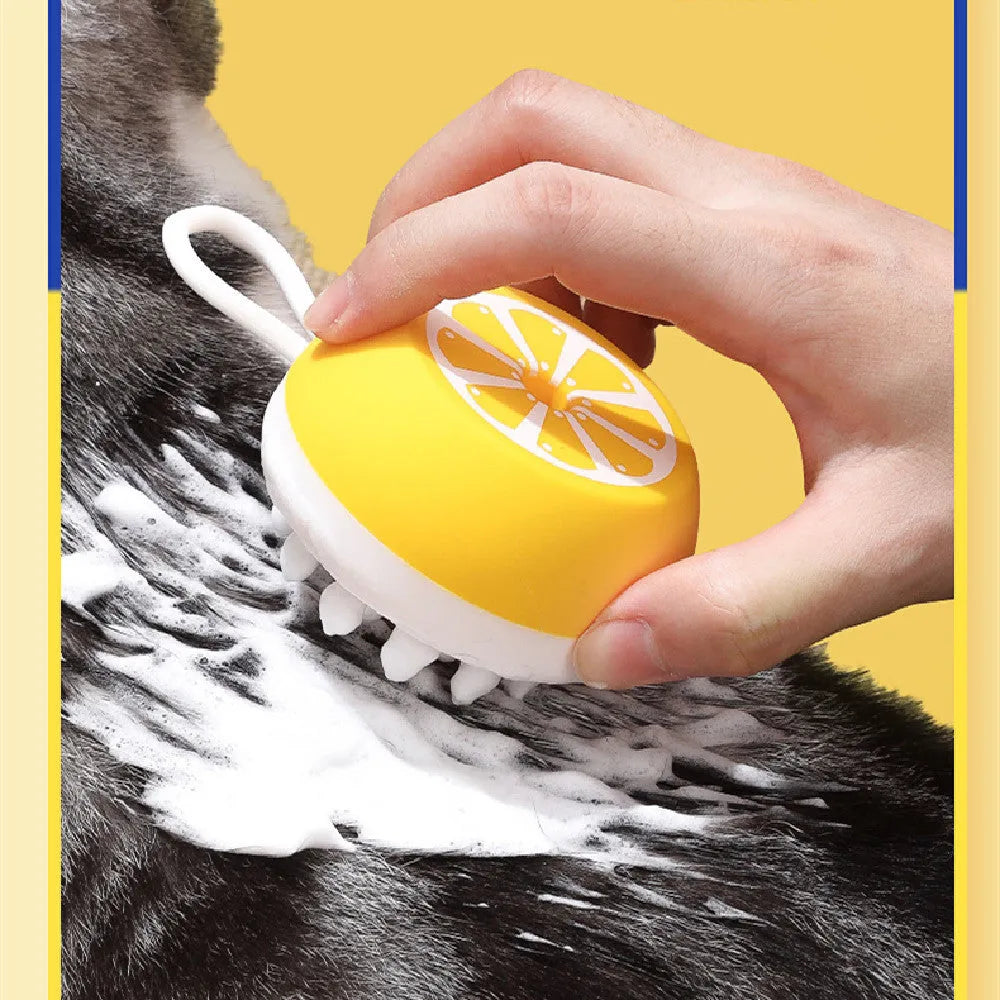 2-in-1 soft silicone pet bath massage brush for dogs and cats, grey colour, 3D massage head style