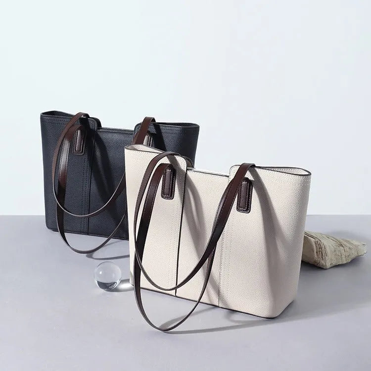 Genuine leather women's commuter shoulder bag with internal phone pocket in urban simplicity style