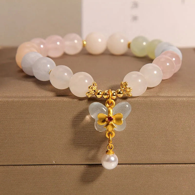 Morganite crystal bracelet with colourful butterfly pendant jewellery for women