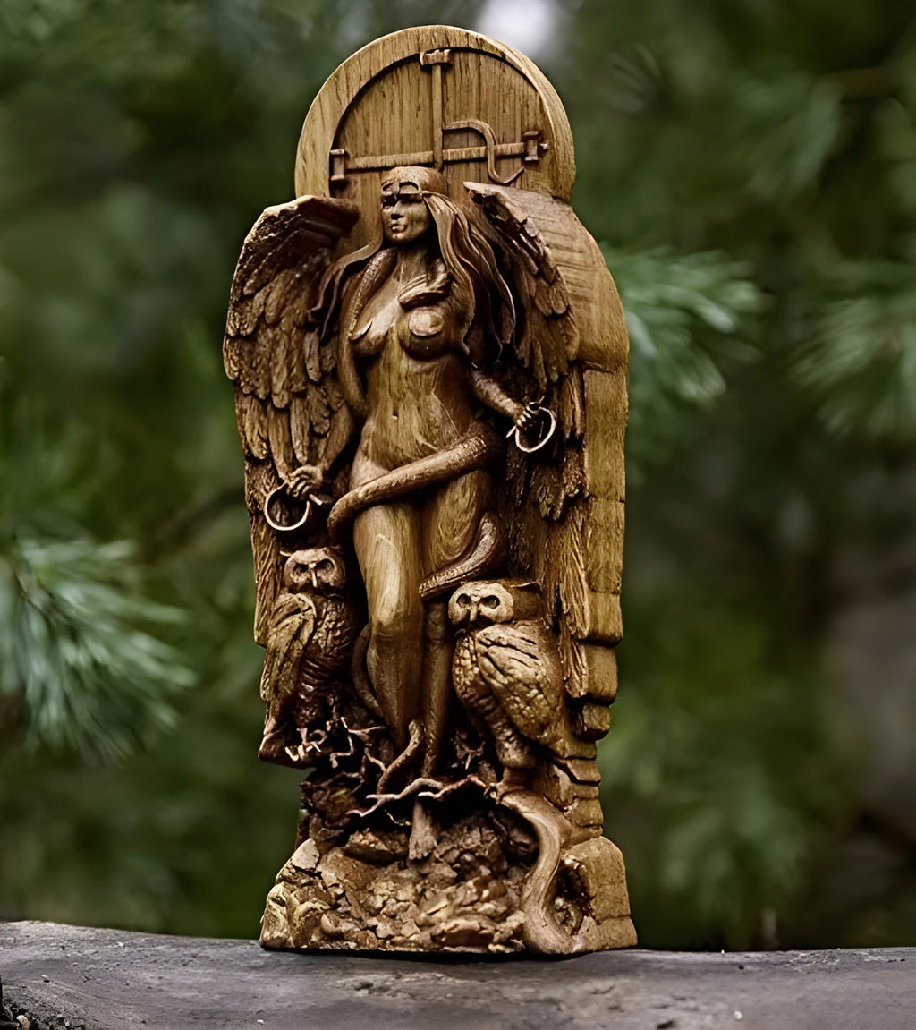 Synthetic resin Greek goddess statue measuring 9x3x22cm on a surface