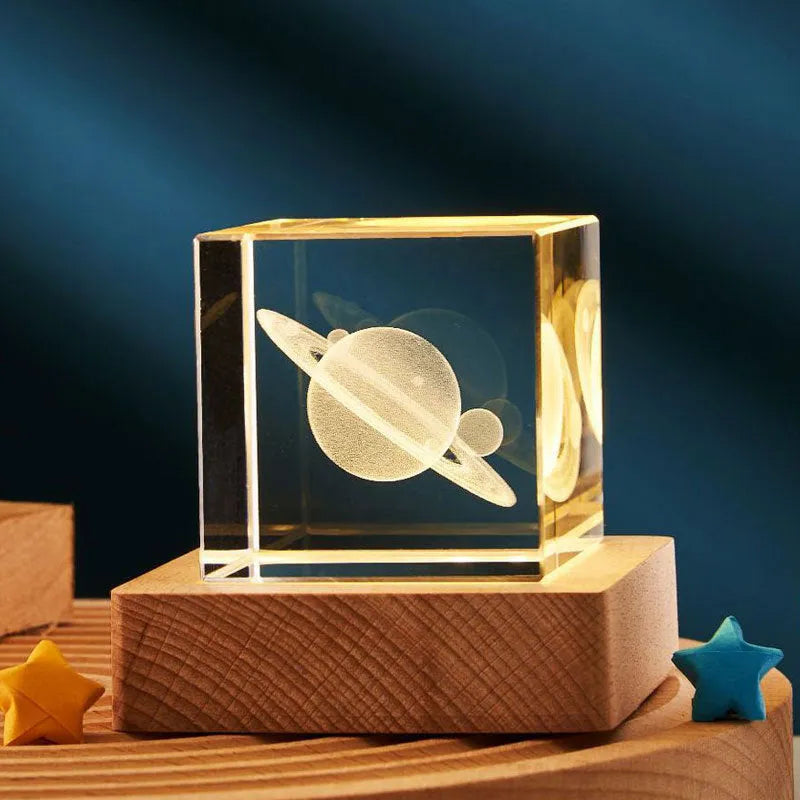 3D transparent crystal cube night lamp with warm light glowing, glass lampshade, 40mm size