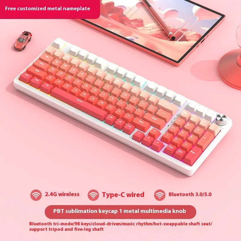 98-key wireless mechanical keyboard kit with display screen options and metal control knob
