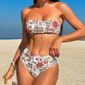 Women's printed bandeau triangle bikini top and shorts swimsuit set