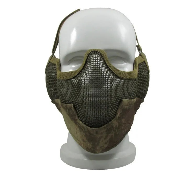Carbon steel net mask head-mounted face shield for outdoor paintball airsoft protection in black colour
