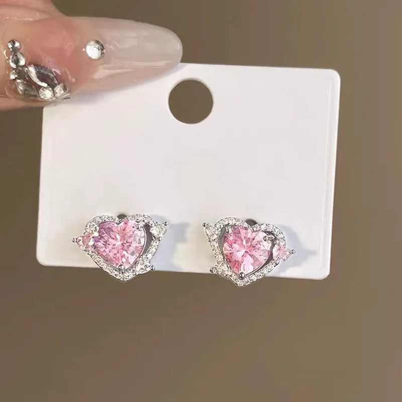 Guardian Heart trendy stud earrings for women white K copper electroplated heart shape pair