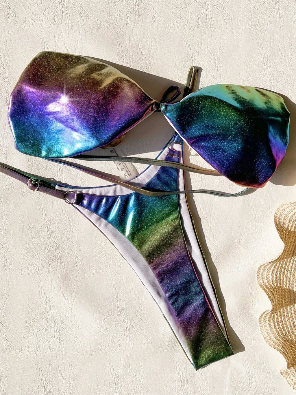 Women's gradient purple polyester bikini swimsuit showing colour transition effect