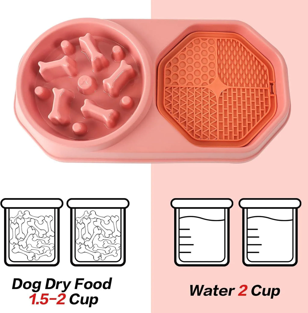Blue slow feeder dog bowl with puzzle design pattern for anti-gulping feeding