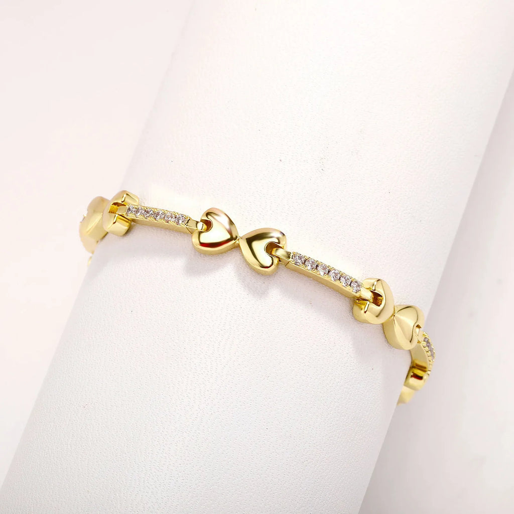 European hip hop bracelet tennis chain inlaid copper with box buckle in gold finish