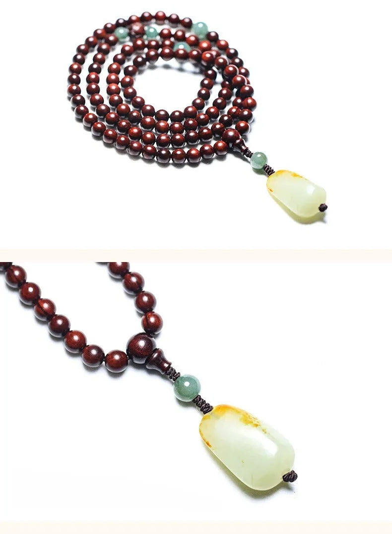 Pterocarpus Santalinus 108 6mm beads Hotian jade pendant rosewood bracelet unisex carved