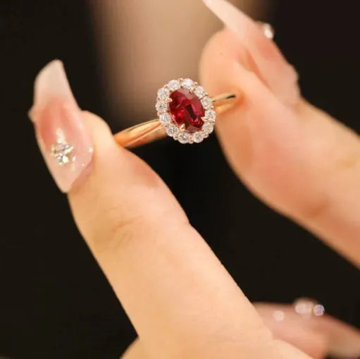 Gold Pigeon silver plated ring with red blood gemstone and floral design for women