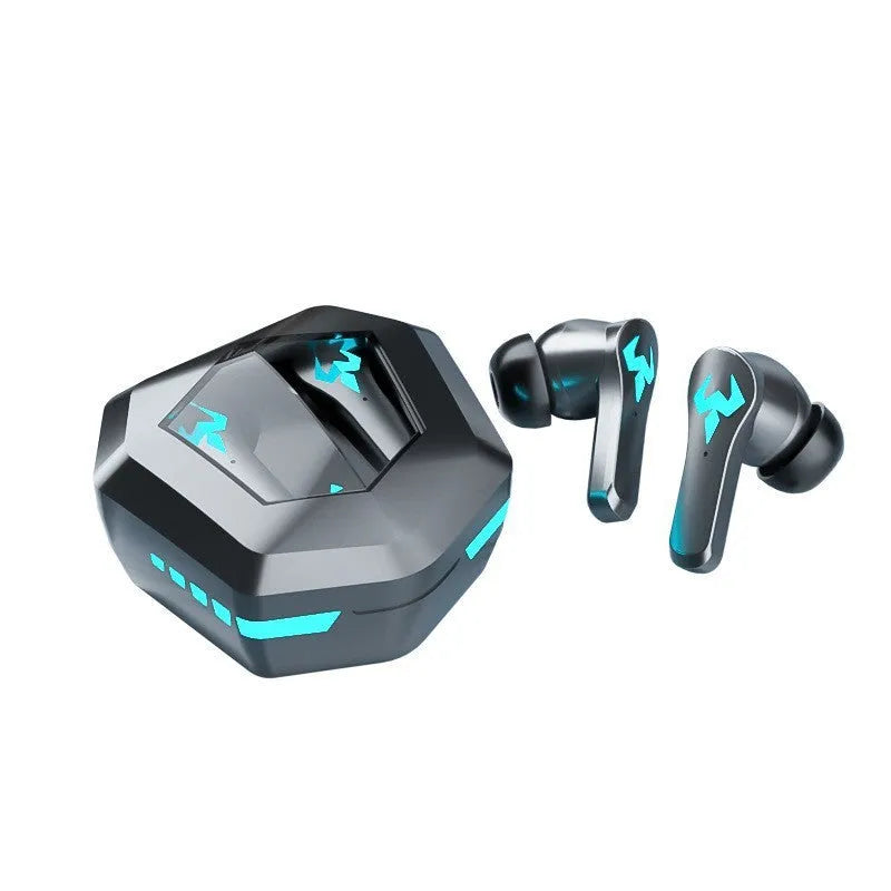 Black wireless in-ear noise-cancelling headphones for sports and gaming with Bluetooth 5.0.