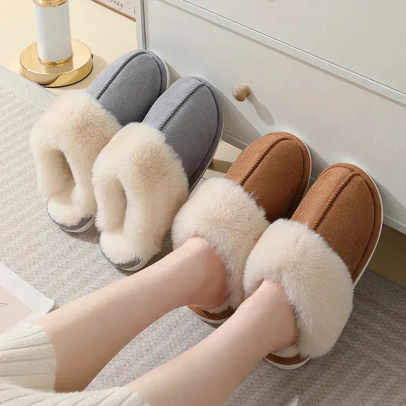 Women's plush indoor slippers with anti-slip PVC sole in five colour options