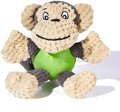 Cute monkey plush squeaky dog toy with soft fabric and four legs on white background