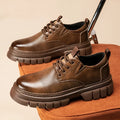 Genuine leather height increasing lace-up work casual shoes in black and brown with low heel and rubber sole
