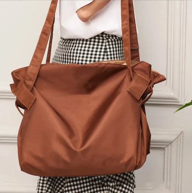 Large capacity travel camping shoulder crossbody bag for women in Oxford cloth, black colour, solid design, urban simplicity style
