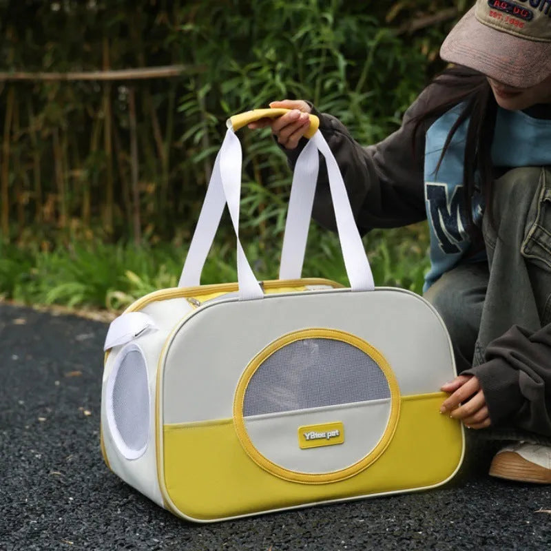 Foldable cat backpack in Oxford cloth with 15 jin capacity, shown in blue colour option