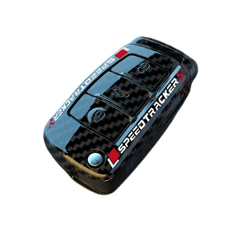 Carbon fibre style car key cover with mirror finish in carbon and white colour options