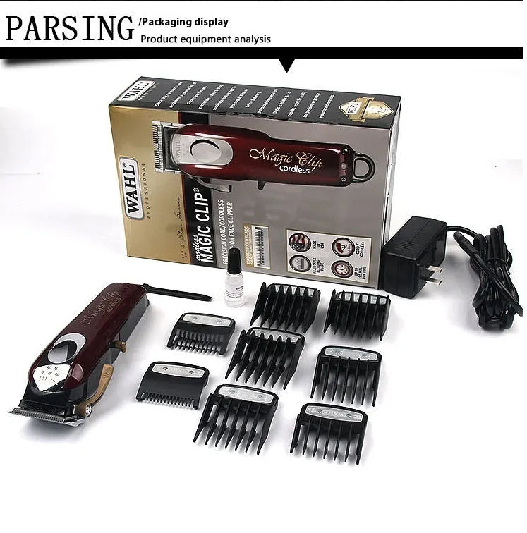 Hair clipper with stainless steel cutter head and UK, US, EU plug adapters for adults and children