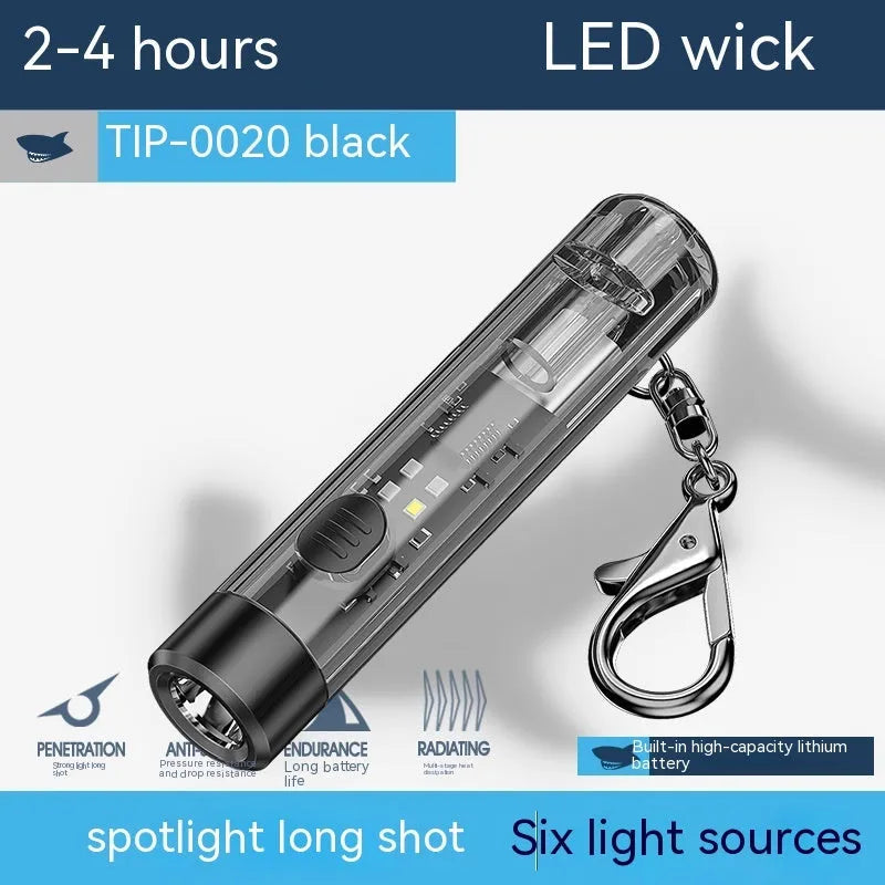 Portable outdoor flashlight 1W LED USB rechargeable black plastic body with built-in battery