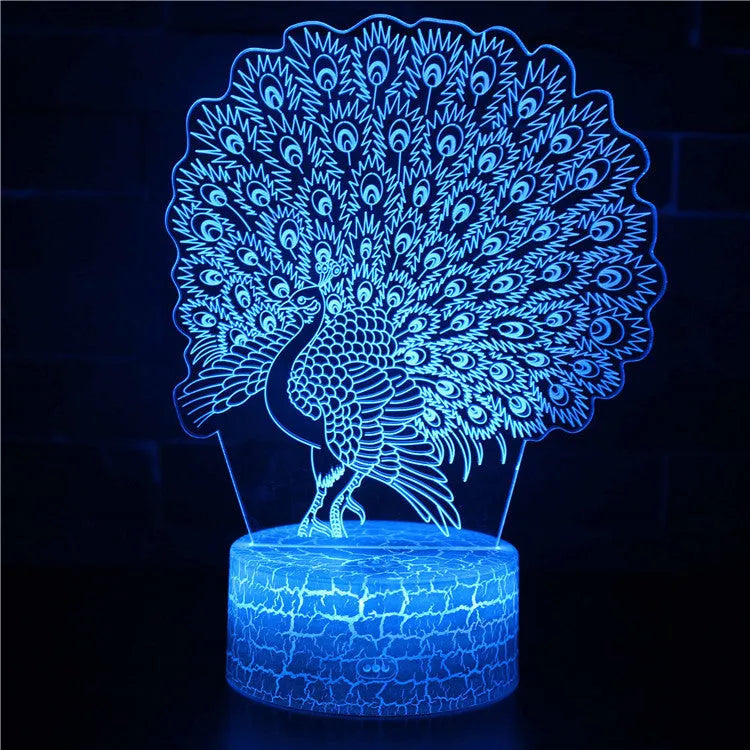 Acrylic 3D table lamp with colourful crack base design and touch controls on wooden surface